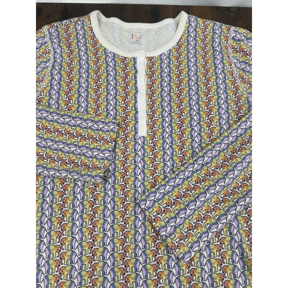 Roller Rabbit Rainbow Elephants Henley Pajama Lounge Top Cotton Size M Excellent